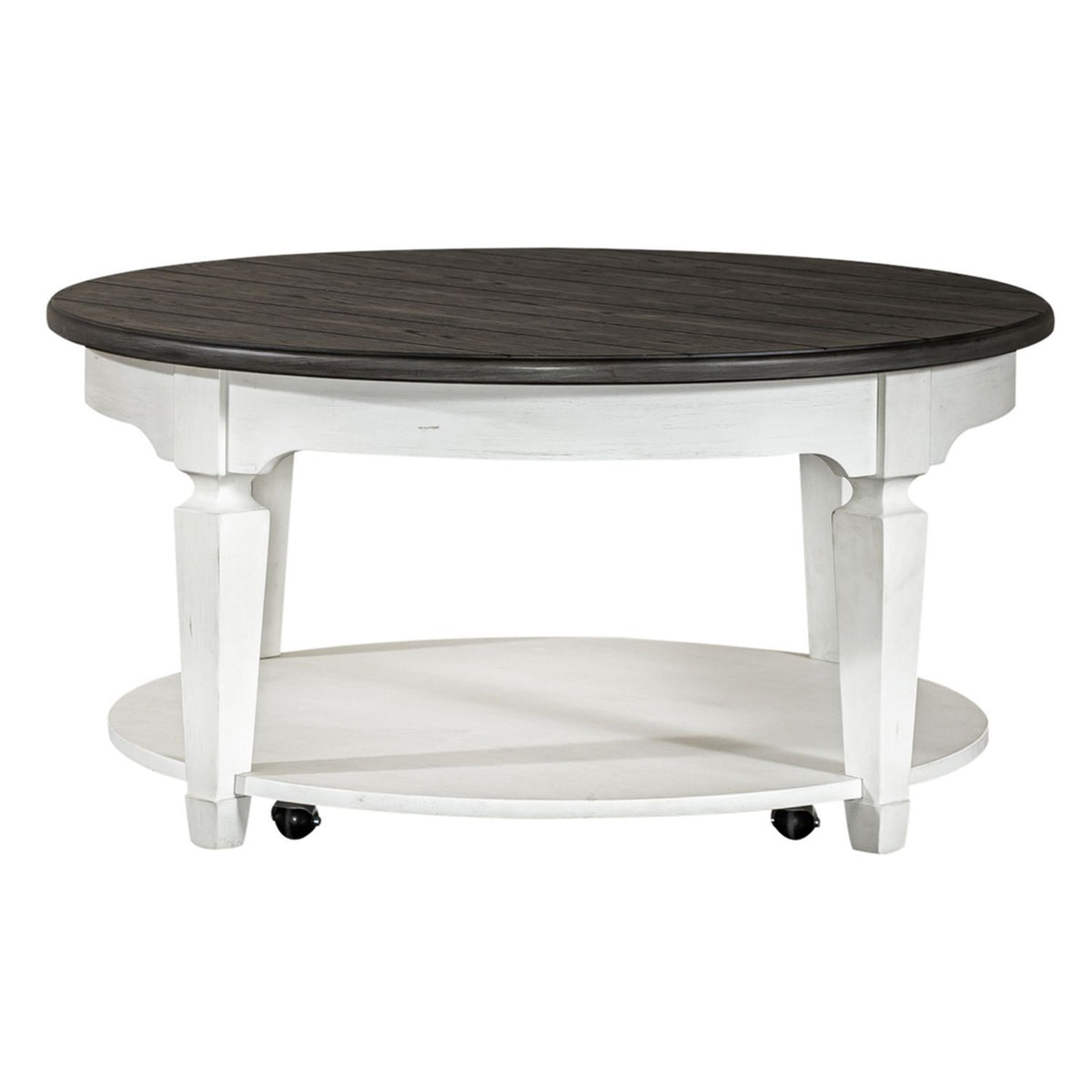 Allyson Park - Round Cocktail Table - Wirebrushed White / Charcoal