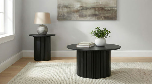 Hamlyn 2-piece Round Fluted Coffee and End Table Set Black