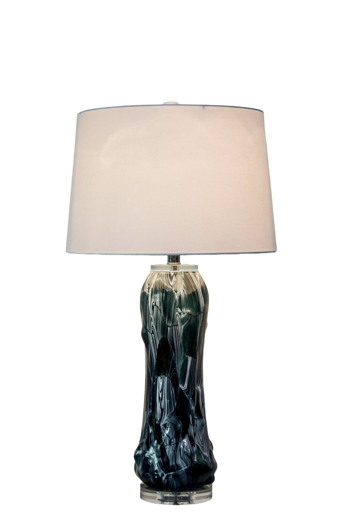 Tidal Elegance Art Glass & Crystal Table Lamp (Set of 2) - Deep Sea Swirl / Clear Crystal