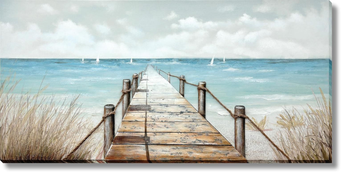 Seaside Serenity Pier - 28" x 55" Framed Wall Art - Blue