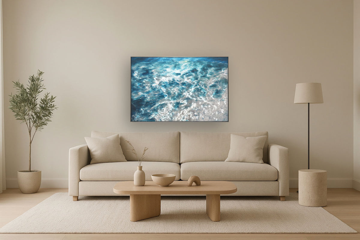 Glistening Tidal Flow - 32" x 47" Framed Wall Art - Blue