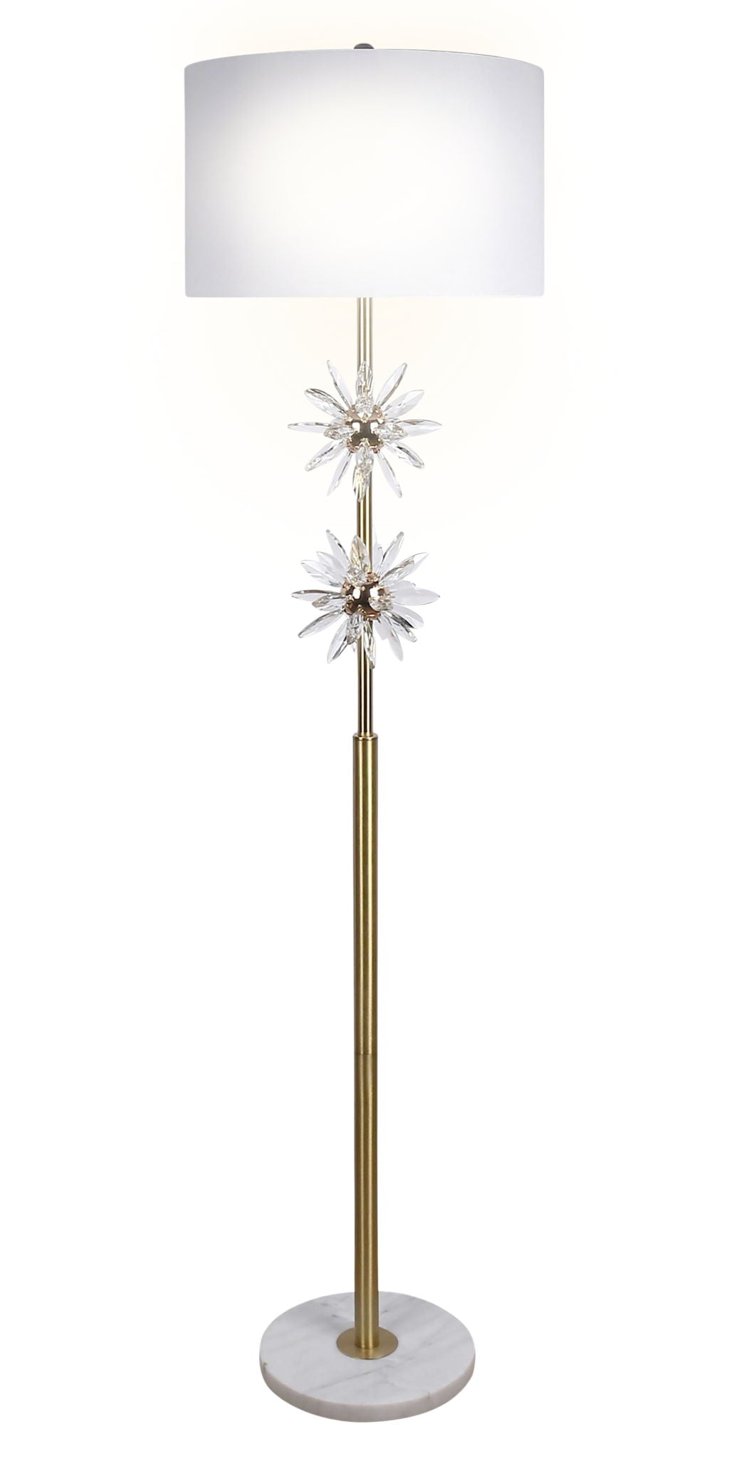 "Crystal Bloom I" Metal And Crystal Floor Lamp - Soft Gold / Clear Crystal / White Marble
