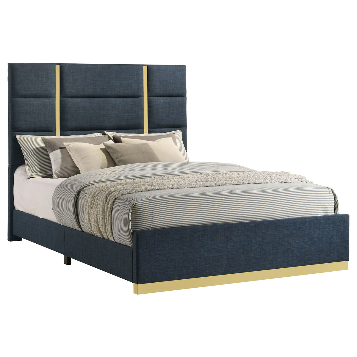 Ines 56-inch Fabric Upholstered Queen Panel Bed Navy