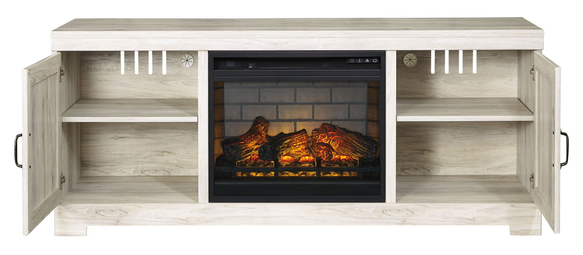Bellaby - 63" TV Stand With Faux Firebrick Fireplace Insert - Whitewash