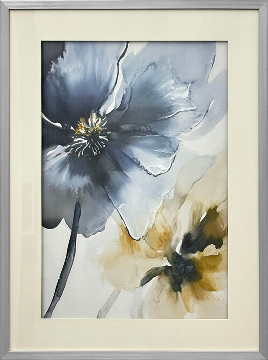"Ethereal Blossom I" Hand-Embellished Framed Under Acrylic - Silver / White