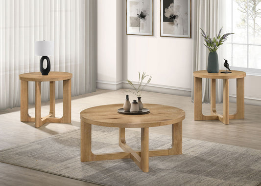 Kessler 3-piece Round Sculptural Wood Coffee Table Set Light Oak