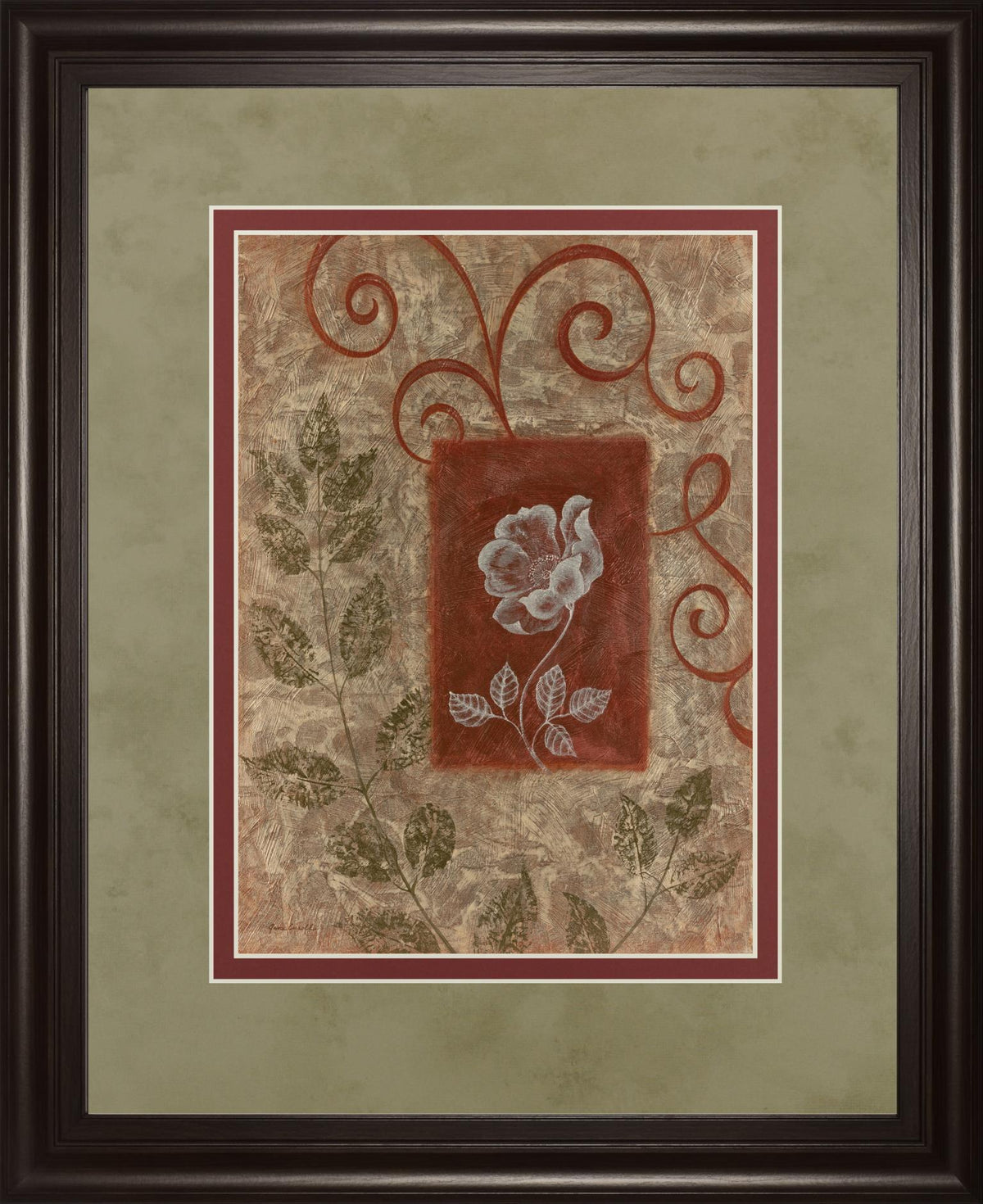 Verdant Scrolls - 34" x 40" Framed Wall Art - Beige