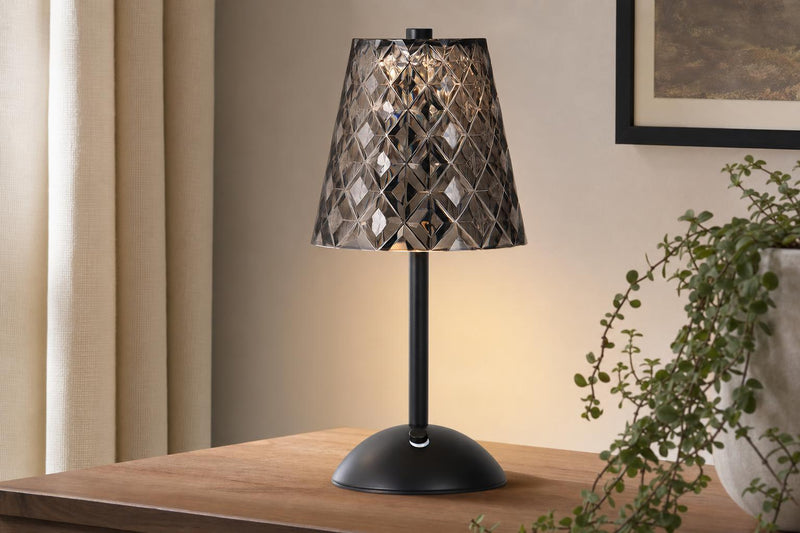 "Crystal Radiance II" Rechargeable LED Metal Accent Lamp (Set of 2) - Matte Black / Smoke