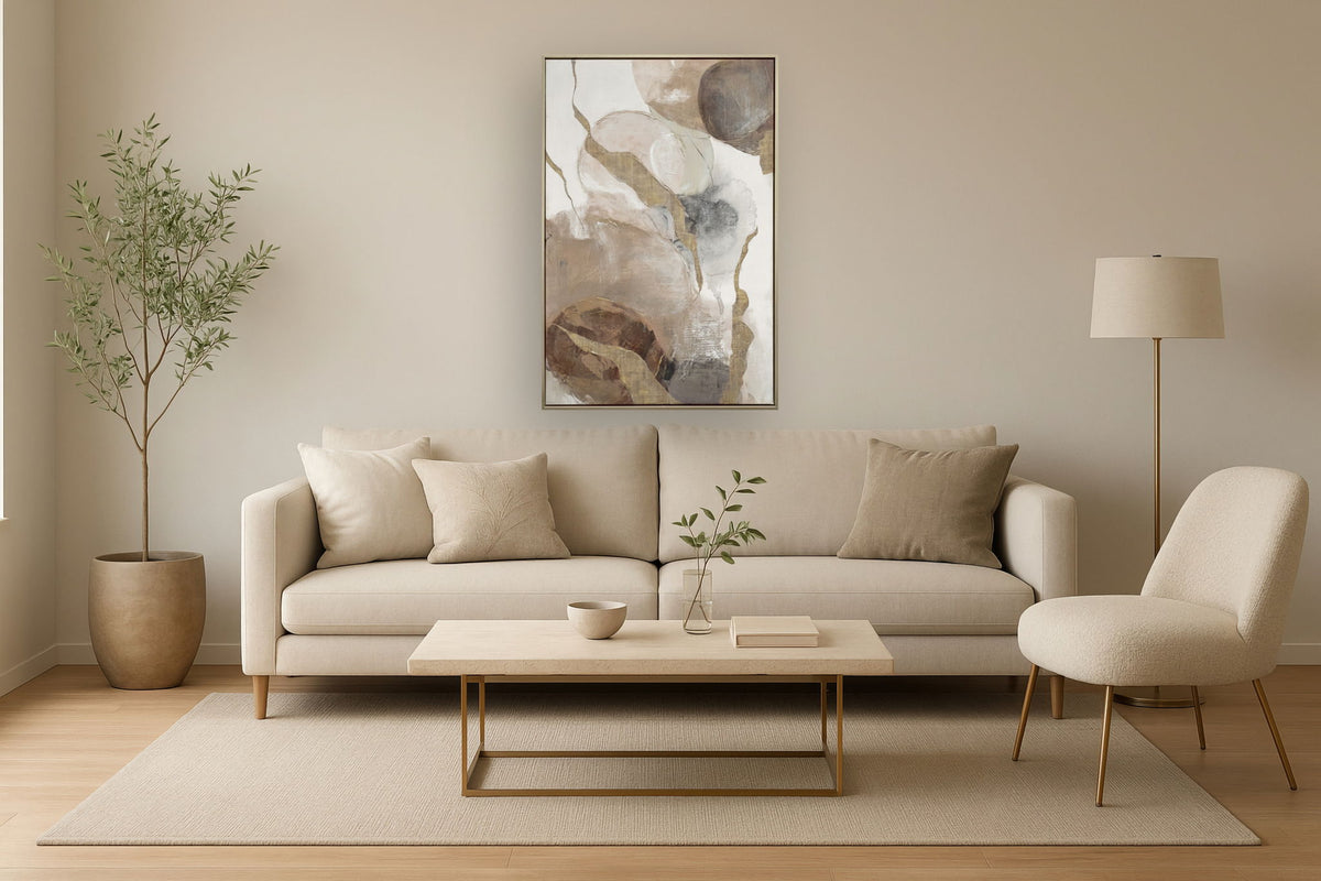 "Ethereal Whispers I" Hand-Embellished Canvas In Frame - Brown / Beige / Gray
