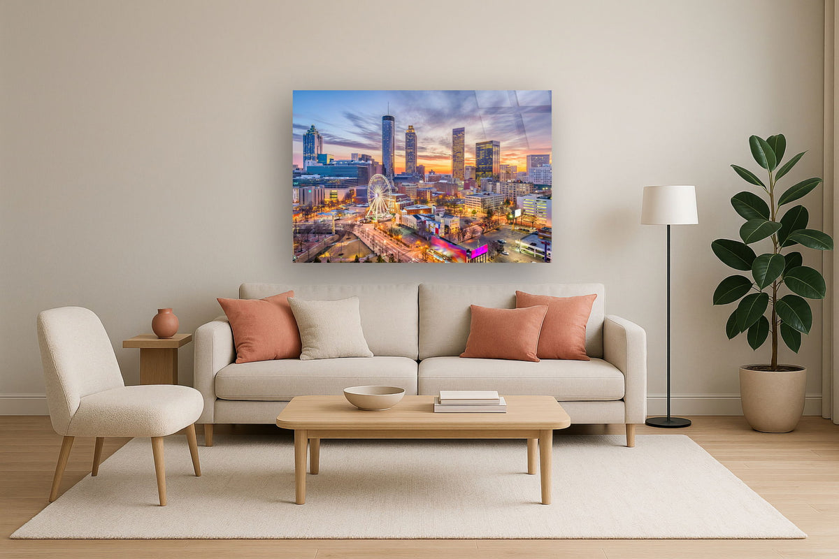 Tempered Glass With Foil - Atlanta Skyline - Light Blue