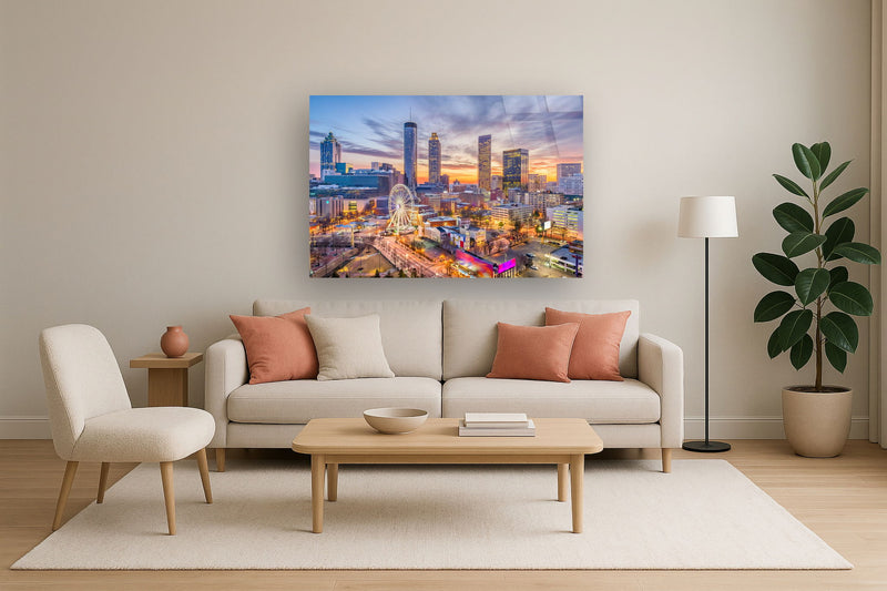 Tempered Glass With Foil - Atlanta Skyline - Light Blue