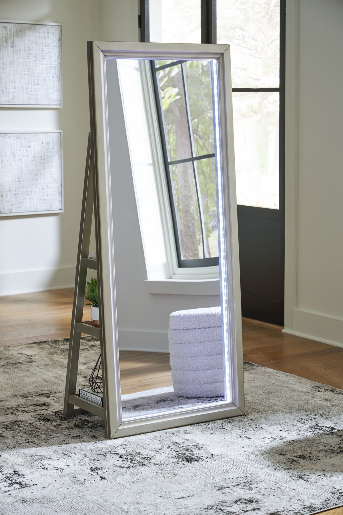 Evesen - Floor Standing Mirror With Storage - Champagne