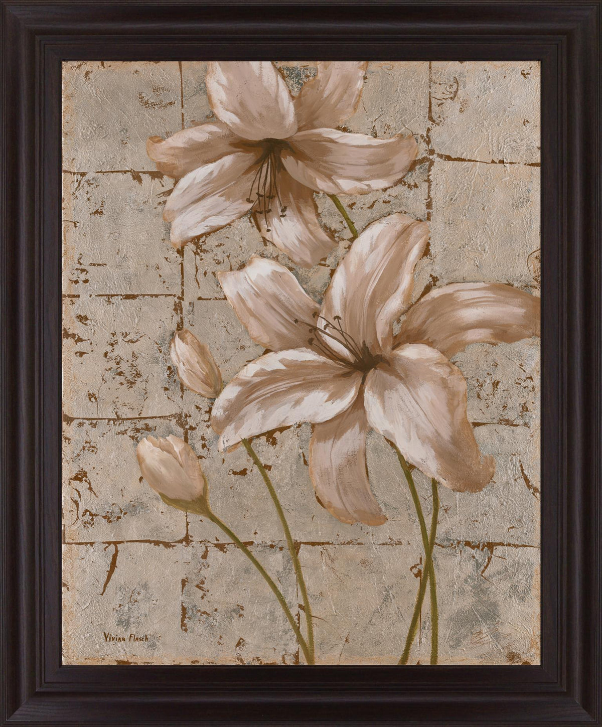 Cream Lily Trio - 28" x 34" Framed Wall Art - Beige