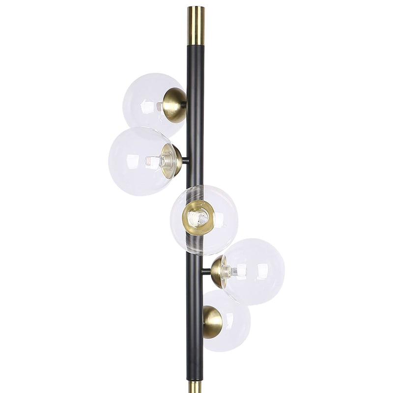 "Luminous Orbit" Metal Floor Lamp - Matte Black / Soft Gold / Clear