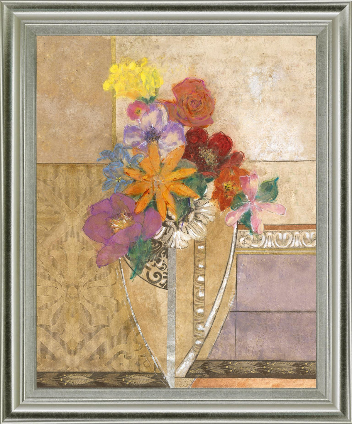 Opulent Blossom Mix - 28" x 34" Framed Wall Art - Gold