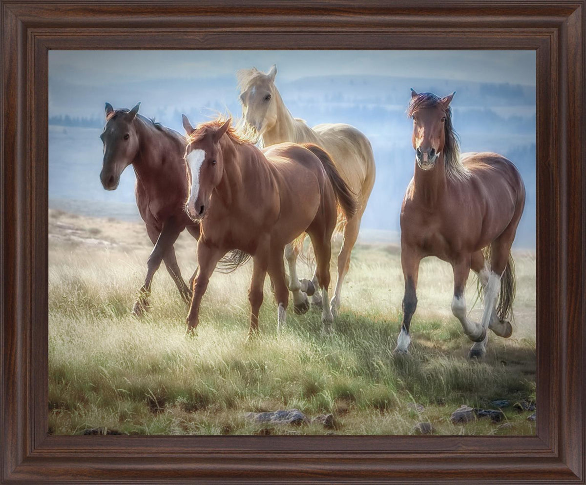 Wild Meadow Gallop - 28" x 34" Framed Wall Art - Light Brown