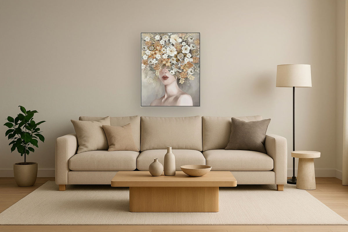 Blossom Veil Muse - 40" x 32" Framed Wall Art - Gray