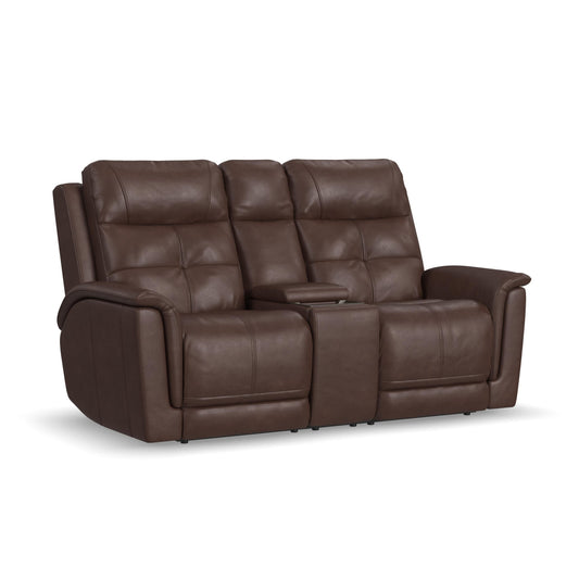 Flexsteel Ranger Power Reclining Loveseat with Console, Power Headrest, Lumbar, Heat & Massage