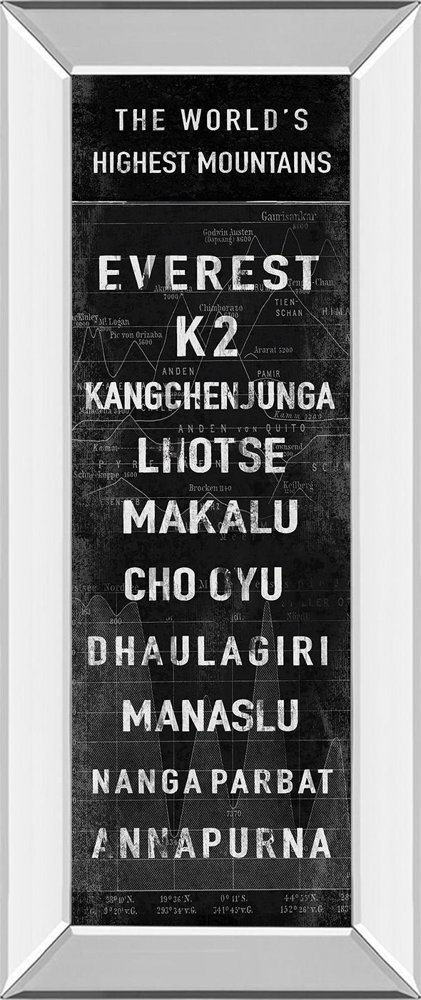 The Highest Mountains By The Vintage Collection - Mirror Framed Print Wall Art - Black