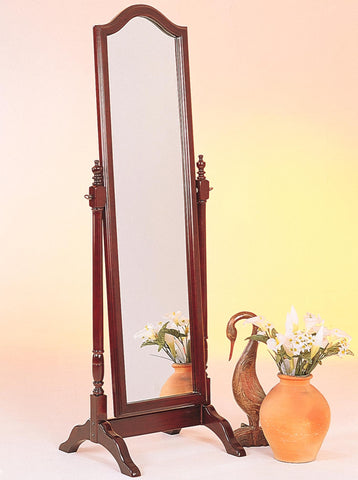 Brown Red Rectangular Mirror on wood base 23" wide, 59" high