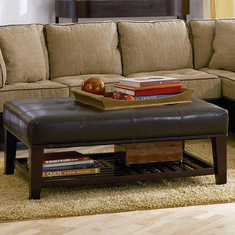 Contemporary Tufted Ottoman with Storage Shelf