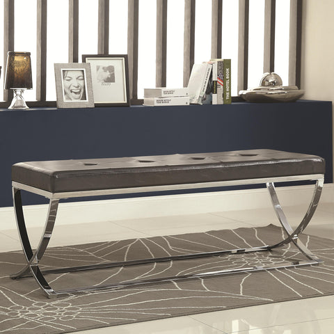 Faux Leather Bench With Silver Metal Base