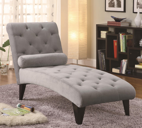Velour Tufted Chaise-Gray