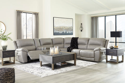 Dunleith Gray Leather Power Sectional